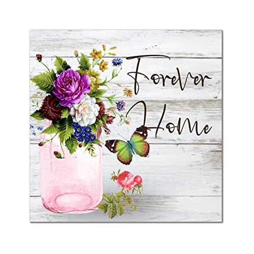 Plaque murale vintage pivoine en bois pour cadeau de pendaison de crémaillère