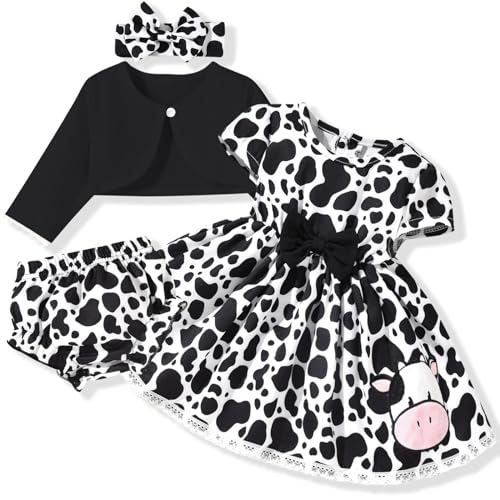 fioukiay Baby Girl Dress and Cardigan Set Infant Girl Bowknot Dresses Outfit Set Clothes with Diaper Cover Fall Winter, 3-6 Months