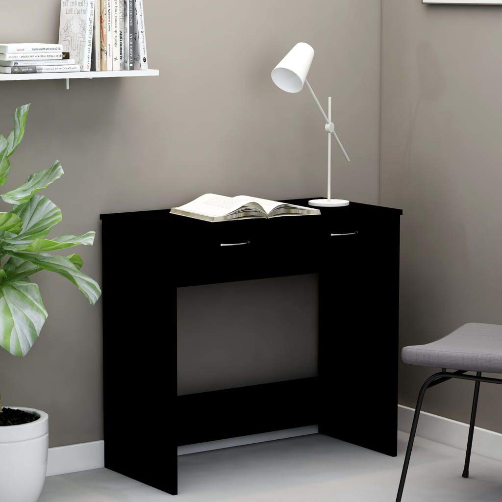 Hothingwell Biurko czarne 80x40x75 cm Płyta wiórowa z szufladą | Łatwy w montażu, czyszczenie na mokro, przechowywanie folderów i książek, nadaje się do sypialni