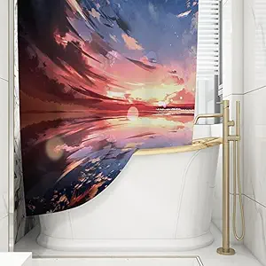OMANZA Bath Shower Curtain with Hooks | Digitally Printed Design Polyester Fabric Bathroom Curtain | Bathtub Decorative Partition Curtain Waterproof | Bathroom Accessories Design - (16)