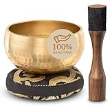 Tibetan Singing Bowl Set – Authentic Plain Design – Sound Bowl & Meditation Bowl with Cushion, Mallet & Guide – Chakra Balancing – Sound Bath Instruments – Therapeutic Sound Devices