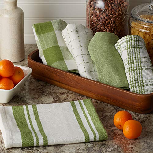 Dii Everyday Basic Kitchen Collection Large Woven Cotton Dishtowel/Tea Towel Set, 18X28, Antique Green, 5 Count #TOP2