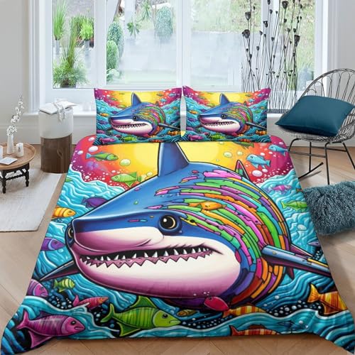Housse de couette requin 200x200 parure de lit double hypoallergénique douce