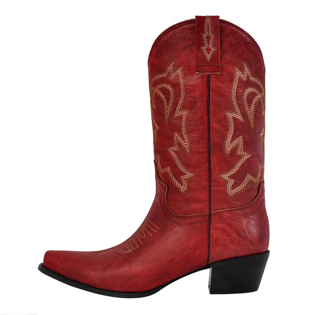 Yolkomo Cowboy Boots for Women Red Western Cowgirl Boots, Pointed Toe, Mid Calf, Knee High2