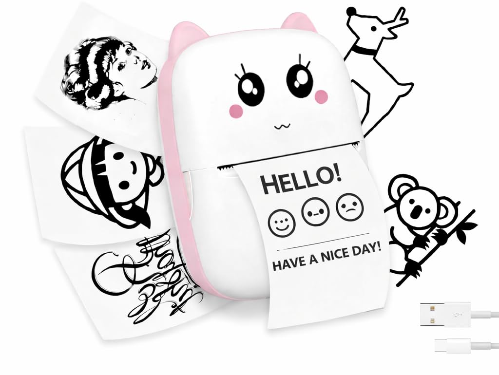 Brand Conquer Mini Bluetooth Thermal Printer for Kids | Cute Kitty Design | Portable & Rechargeable | Ink-Free Printing | Safe & Durable | Ideal for Students, Notes, Stickers & Fun Learning (Pink)-image-22