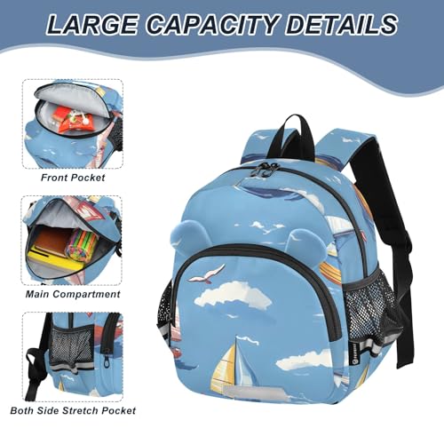 Kid's Backpack for Boys & Girls Toddler Bag Boats in A Vast Ocean Backpack with Safety Leash4