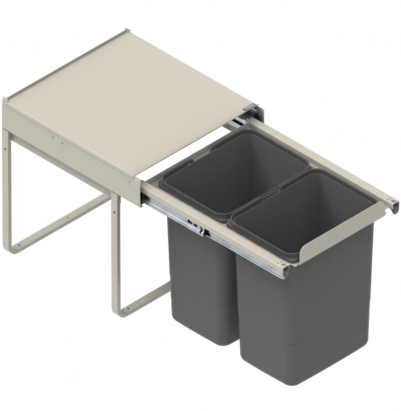 Einbau-Mülltrennsystem für 45 cm Unterschrank Müllauszug System mit Griff und Metallschienen Vollauszug zur Müllsortierung 2-fach Abfalltrennung (2x 20L), 41,4 x 50,5 x 45 cm