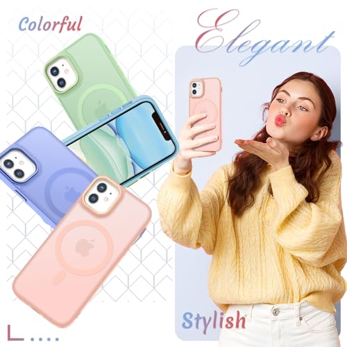 Image of YENAPOON for iPhone 12 Pro /iPhone 12 Case, Matte Magnetic Case, Pink | Fit for Magsafe, Screen Protector Included, Matte Translucent Frosted Slim Shockproof Protective Phone Cover