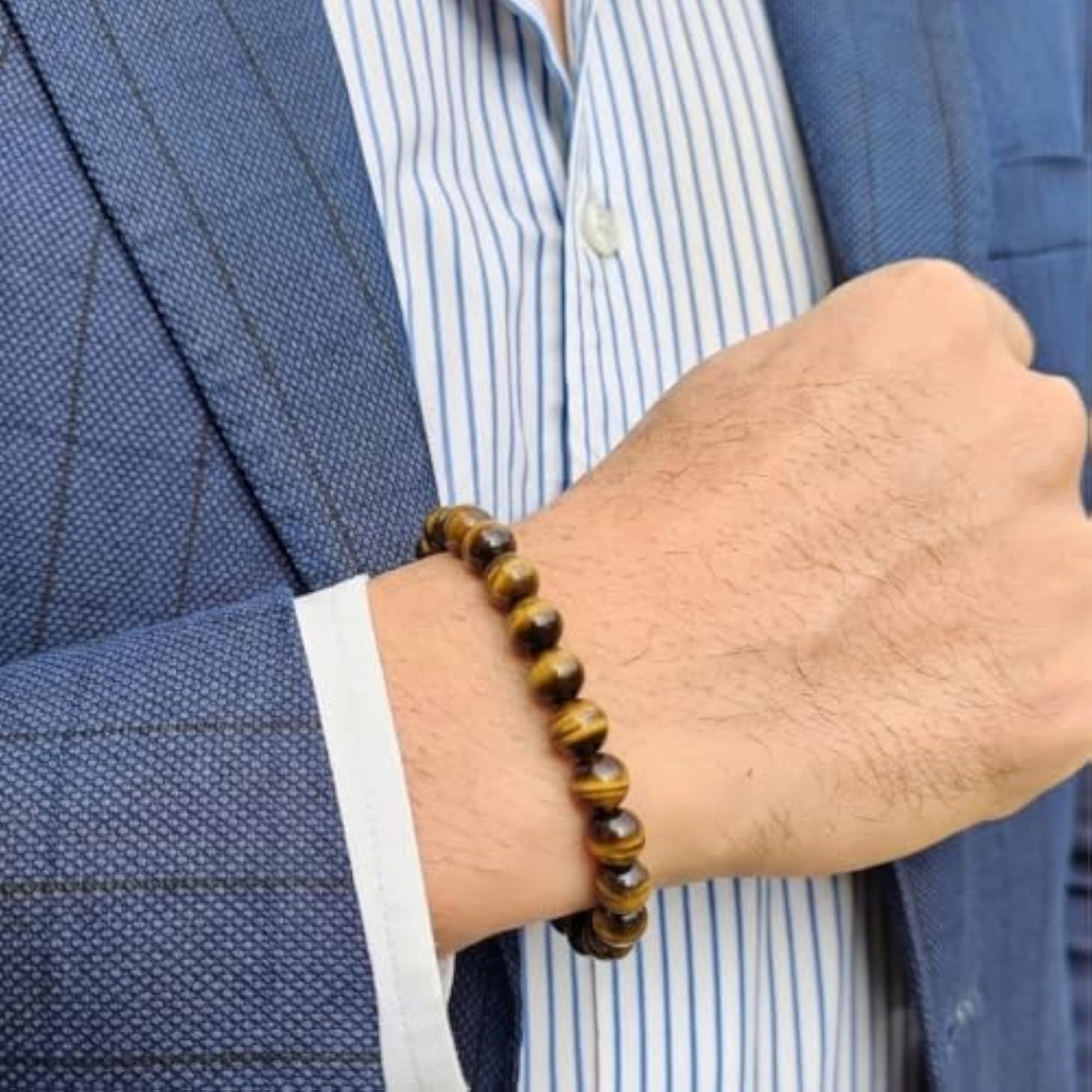 Tiger Eye Bead Bracelet for Men and Women, Adjustable Gemstone