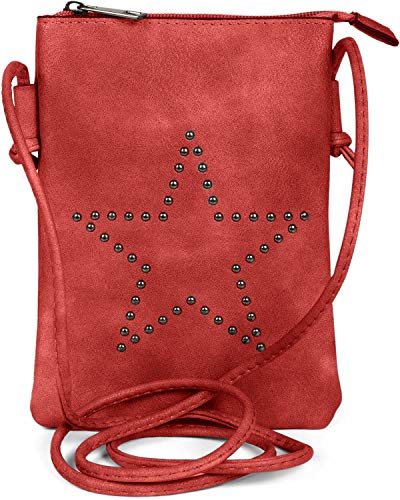 styleBREAKER bolso de mano minibolso de bandolera con remaches en forma de estrella, bolso de hombro, bolso de mano, bolso, señora 02012235, color:Rojo