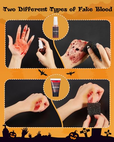 Lictin Halloween Special Effects SFX Makeup Kit - White Black Red Face Body Paint with Fake Blood Spray & Gel, Zombie Vampire Skeleton Halloween Costume Clown Makeup - Thumbnail 6