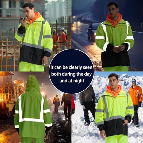SRsafety High Visibility Rain Gear, Class 3 High Visibility Work Rain Gear for Men, Construction Rain Suits