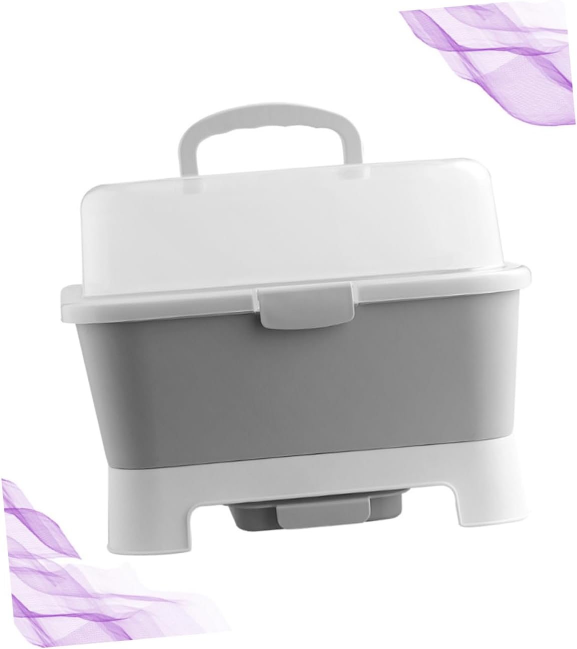 Countertop Storage Box Utensil Holder Draining Holes Organizer Kitchenware Rack Cover (Grey)