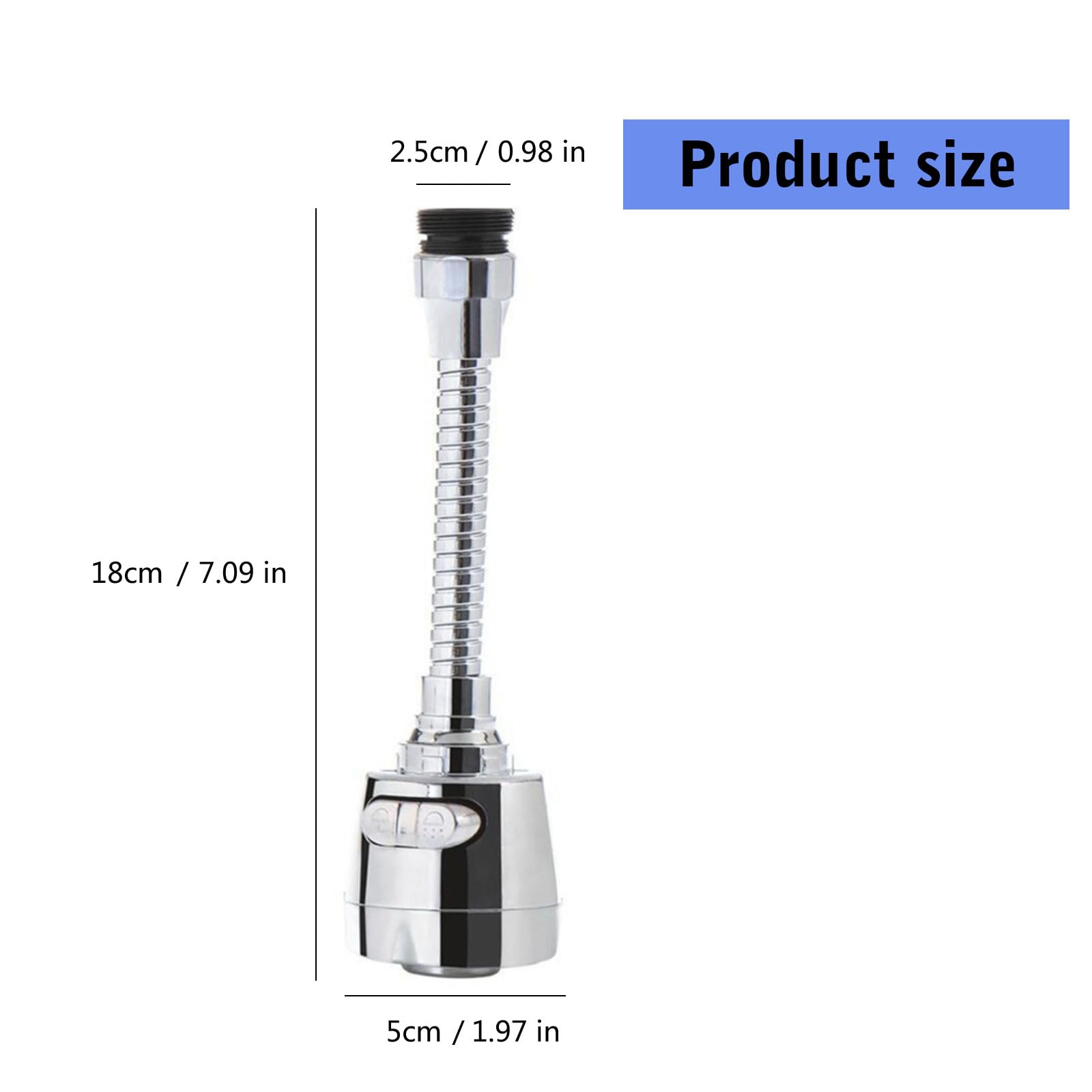 18cm Flexible Kitchen Faucet Aerator – Splash-Proof Swivel Sprayer, Multi-Layer Electroplated Steel, Foaming Water Flow – Water Saving Attachment For Kitchen Taps