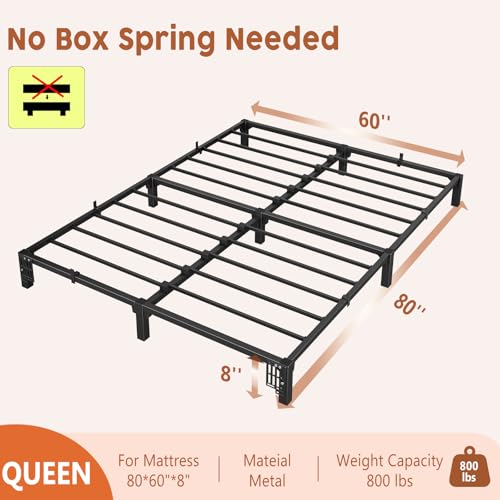 GarveeHome 8 Inch Queen Bed Frame, Heavy Duty Metal Platform Bed Frame with Durable Iron Slat Support and Legs, No Box Spring Required, No Screws Needed, Support Up to 800 Lbs