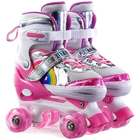 Sumeber Roller Skates Girls Kids Adjustable Quad Skates with Light Up Wheels Illuminating for Boys Girls Blades Rollerskates or Kids Beginners Suitable for Both Indoor and Outdoor Use Birthday Gifts Cover