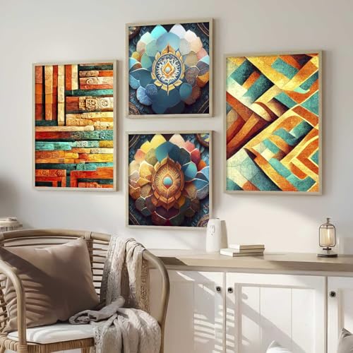 Image of kotart Aesthetic Modern Wall Decor Paintings with Frame for Home Decoration - Painting for Living Room Bedroom - Painting for Wall Decoration Set of 4 (Art 6, Big (13x17 or 13x13 inch))