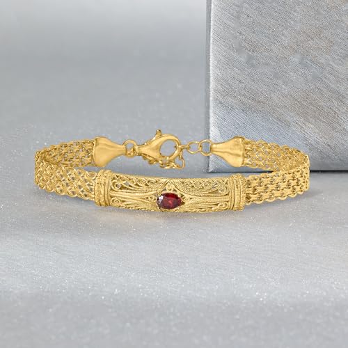 Ross-Simons 0.70 Carat Garnet Filigree Bracelet in 18kt Gold Over Sterling. 7 inches3