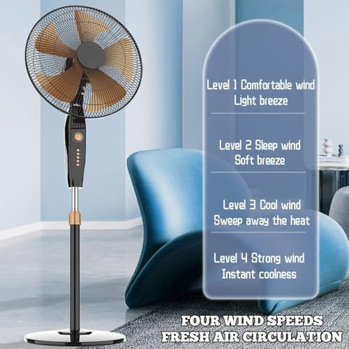4-Speed Electric Oscillating Pedestal Fan, Adjustable Height Standing Fan (16.1in), Quiet Cooling Fan for Home & Office, Energy-Efficient Air Circulator