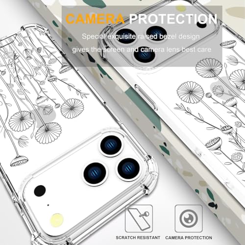 Coque de téléphone robuste pour iPhone Pro avec pare-chocs antichoc et motif fleurs