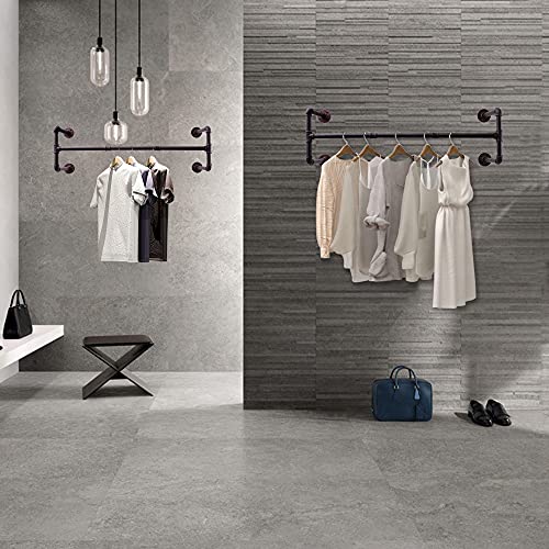 Hoolink Clothes Rack,39.4'' Wall Mounted Garment Rack Pipe Clothing Rack Industrial Laundry Rack Heavy Duty Garment Bar Space-Saving Hanging Clothes Rack 4 Base(Bronze) #TOP6