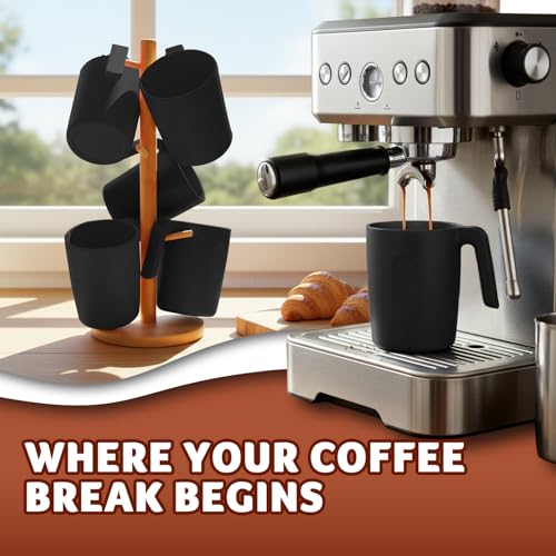 Image of 16OZ Wheat Coffee Mugs, Unbreakable Black Cup with Handle Set of 6