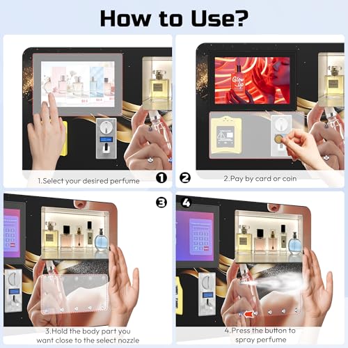 Image of Perfume Vending Machine, Wall Mounted Perfume Sprays Fragrance Dispenser with 5 Channels and Touch Screen, Coin Operated and Credit Card Payments, Suitable for Hotels, Malls, Bars