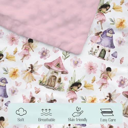 Image of Mink Baby Girl Blankets Pink Purple Fairy Tale Garden, Whimsical Magical World Soft Double Layer Dotted Backing Receiving Swaddle, Newborn Infant Toddler Nursery Crib Bedding Shower Gift 30x40