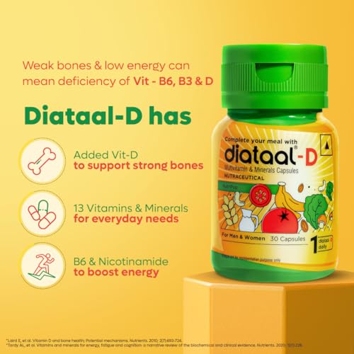 Image of Diataal-D Vitamin D3 400IU | Multivitamin for Men & Women with Vitamin D3, ALA, B6, B12, B3, B9, Magnesium, Zinc and Copper | Energy, Immunity, Performance & Heart Health | 30 Capsules |Pack of 2 |