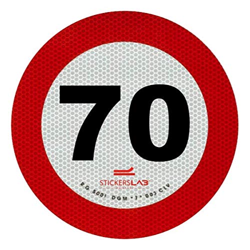 StickersLab - Contrassegno disco limite velocità in alluminio retroiriflettente 3M omologati classe 2 (70 km/h)