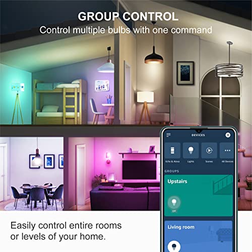 Image of Sengled Alexa Light Bulb, 100 Watt Equivalent Bluetooth Mesh Color Changing Light Bulb, Smart Bulbs that Work with Alexa Only, Dimmable A19 E26 RGB Light Bulbs 1500LM, CRI>90, No Hub Required, 4 Pack