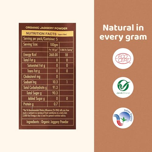 Image of True Story Organic Jaggery Powder | 500 grams | Pure, Unrefined Gud | Chemical-Free Gur | 100% Certified Organic Sharkar Bellam, Nattu Sakkarai, Vellam