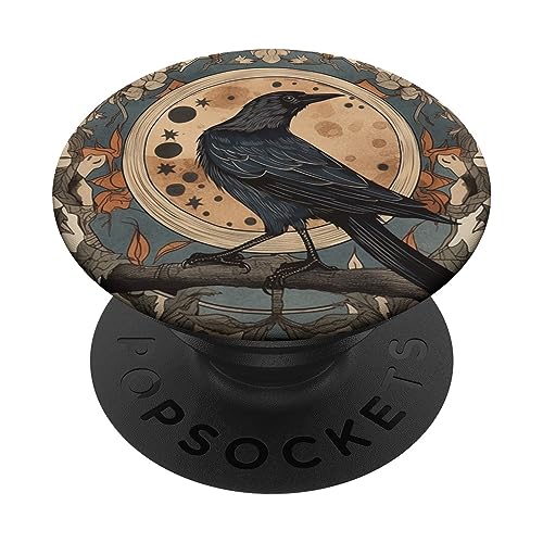 Folklore Art Crow Vintage Aesthetic Raven PopSockets Swappable PopGrip, Black