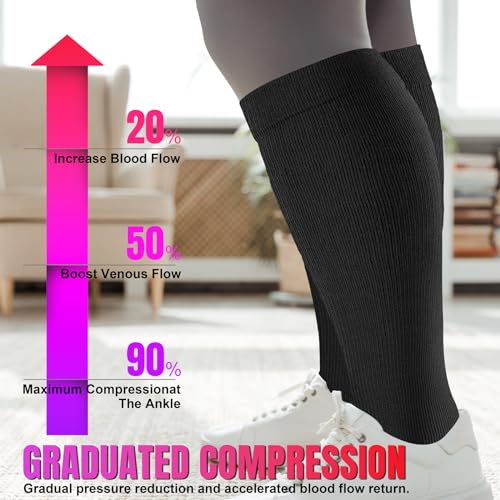 Image of bropite 3 /4 Pairs Plus Size Compression Socks Extra Wide Calf Women&Men 20-30mmHg Support Dancing Cycling Running Climbing