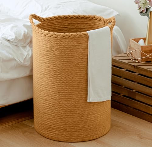 Image of Homlikelan 72L Cotton Woven Laundry Hamper,Laundry Basket for Blankets,Pillows,Toys,Shoes Tall Clothes Hamper Light Brown 22''H 16''D