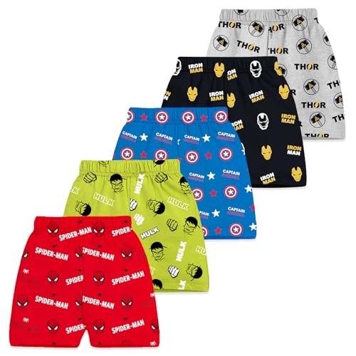 Image of Kuchipoo Marvel Boys Printed Cotton Shorts | Superheroes | Iron Man | Spider-Man | Hulk | Thor | Captain America | Pack of 5