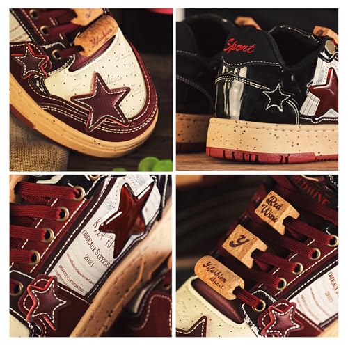 Burgundy Star Print Fashion Chunky Sneakers for Women Trendy Casual Aesthetic Skateboard Walking Dance Shoes2