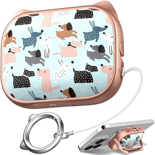 Image of for AirPods Pro 2 Case with Cleaning Kit, Cute Cat Ear Print Design & Cute Buckle for Girls, Phone Holder & Top Safe Lock Buckle Design for AirPods Pro 2nd /1st Gen case, Rose Gold Animal