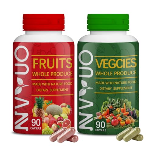 Image of Fruits & Veggies Capsules - 90 Fruit and 90 Veggie Whole Food Supplement - Supports Energy Levels, High Lycopene, Vitamins & Minerals