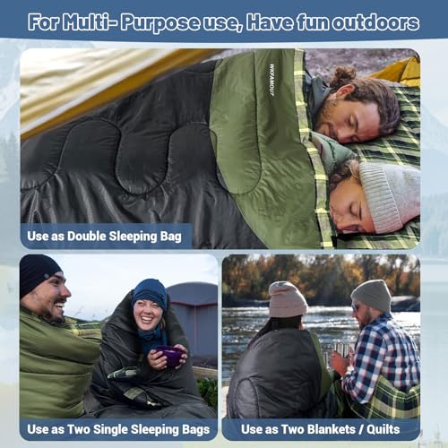 Double Sleeping Bag for Adults Machine Washable 2 Person Camping Sleeping Bag Queen Size Waterproof with Compression Sack for Cold Weather 3-4 Seasons - Image 5