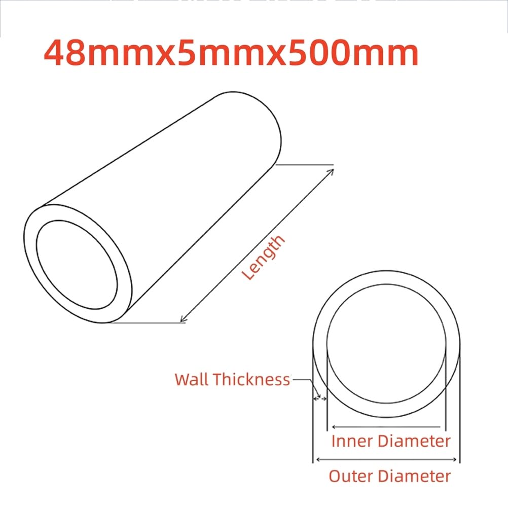 Tubo Alluminio Tubo Durevole per Arredamento, Artigianato e Parti Meccaniche,48mmx5mmx500mm