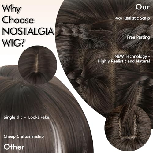 NOSTALGIA Brown Wigs with Bangs Layered Wavy Replacement Hair for Women - image 3