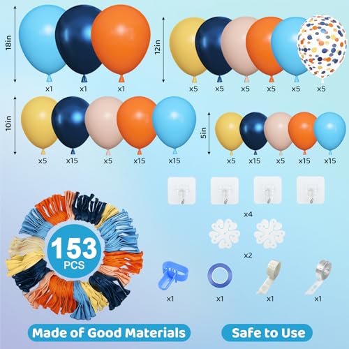 Image of Amandir 153pcs Blue Orange Balloon Garland Arch Kit Different Sizes