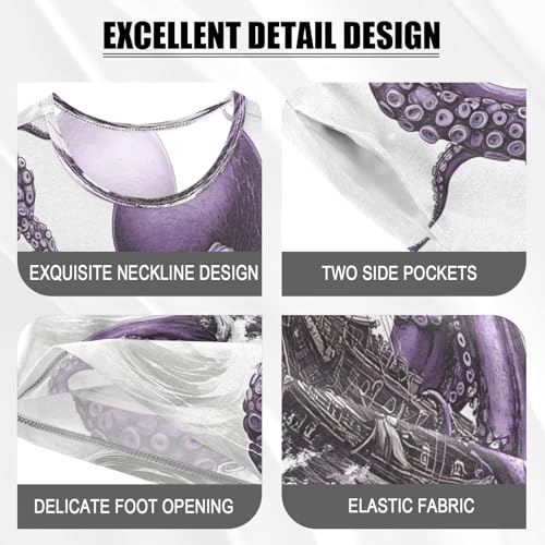 ALAZA Octopus Kraken Boat Pajamas Set Short Sleeve Cotton Sleepwear Summer Pjs 2 Piece 5-14Y4