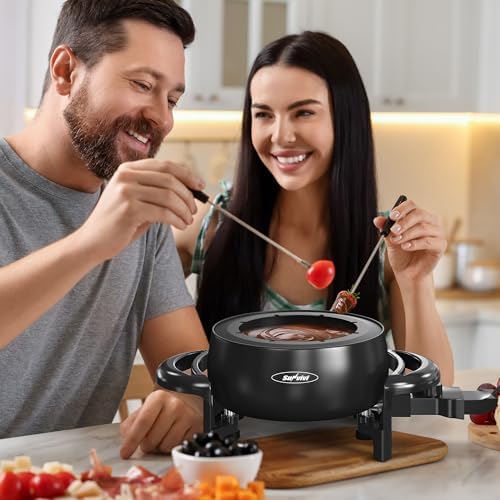 Sunvivi 3 Quart Electric Fondue Pot Set for Melting Chocolate Cheese with Adjustable Temperature Control and 8 Color-Coded Forks, 1000W Non-Stick Fondue Maker for Dessert, Oil and Broth — view 7