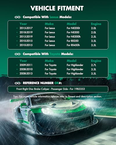Image of SCITOO Front Passenger Disc Brake Caliper 19B3353 For Lexus For NX200t 2015-2017,For Lexus For NX300 2018-2019,For Lexus For NX300h 2015-2019,For Lexus For RX350 2010-2015,With Bracket 1PC