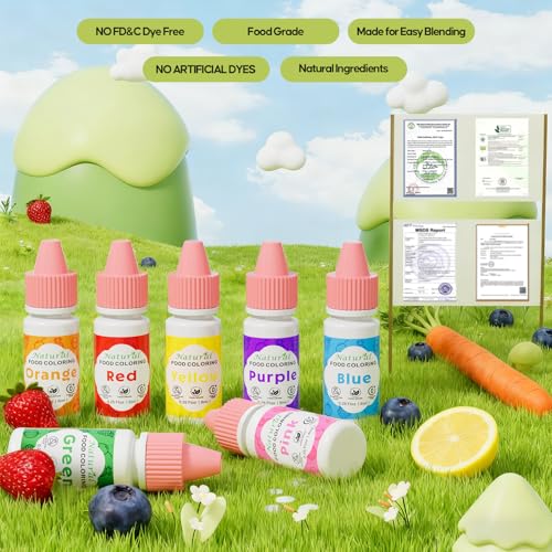 Image of Natural Food Coloring, Cherrysea 7 Vibrant Liquid Colors for Easter Egg Baking, FD&C & Artificial Dye Free Edible Dye Formula for Cake Cookie Decorating, Buttercream, Frosting & Slime, 6ml Dropper Bottles