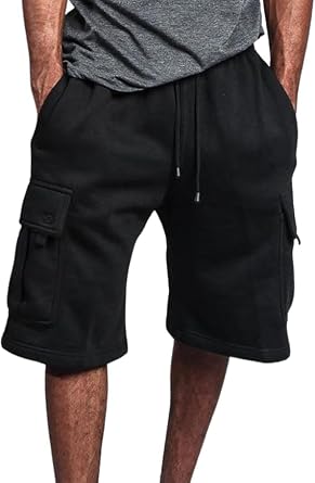 Mens Cotton Cargo Shorts Casual Elastic Waist Drawstring Summer Sweat Shorts Loose Fit Workout Shorts with Pockets