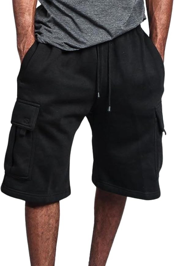 Mens Cotton Cargo Shorts Casual Elastic Waist Drawstring Summer Sweat Shorts Loose Fit Workout Shorts with Pockets