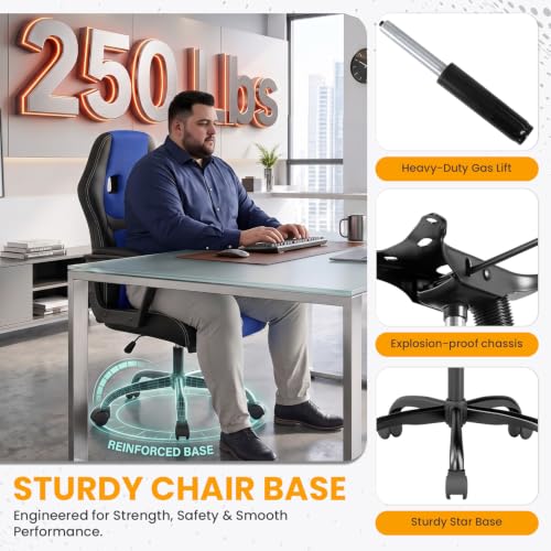 Image of Ergonomic Office Chair Cheap Desk Chair PC Gaming Chair Rolling PU Leather Swivel Chair Executive Computer Chair Lumbar Support for Women, Men(Blue)